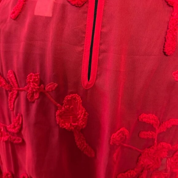 Share Anthropologie Mare Mare Textured Embroidered Mini Dress Red Long Sleeve XS - Picture 7 of 10
